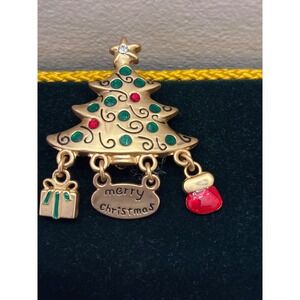 Christmas Tree Brooch Pin Enamel Gift Mitten Merry Christmas Charms Gold Tone